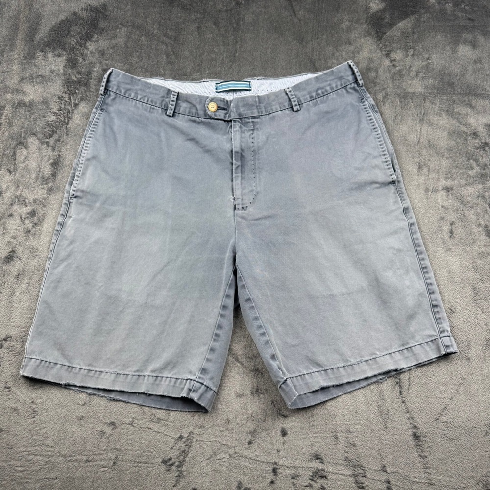 Peter Millar Mens 34 Pima Cotton Flat Front Chino Shorts Blue Gray Golf Casual